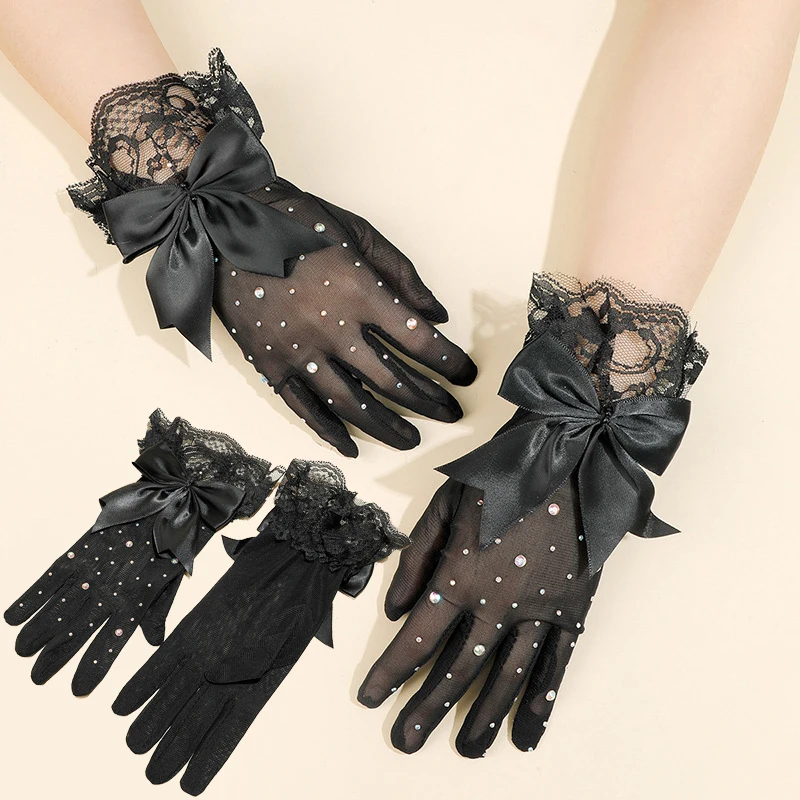 

New Party Sexy Dressy Gloves Women High Quality Lace Gloves Paragraph Wedding Gloves Mittens Accessories Full Finger Girls