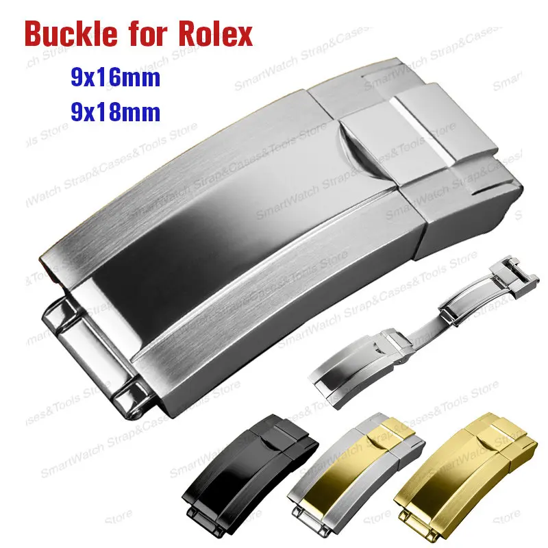 

9mm×16mm 18mm Stainless Steel Safety Fold Buckle for Rolex Submariner Oysterflex Daytona GMT Watch Band Button Deployment Clasp