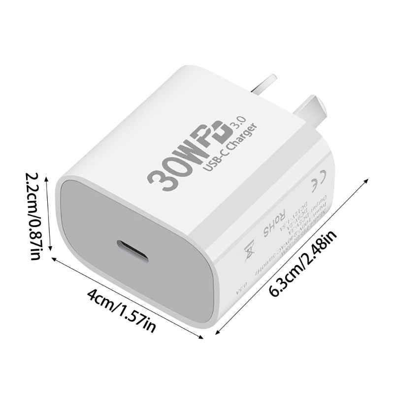 Полностью мощное зарядное устройство USB C мощностью 30 Вт с несколькими системами