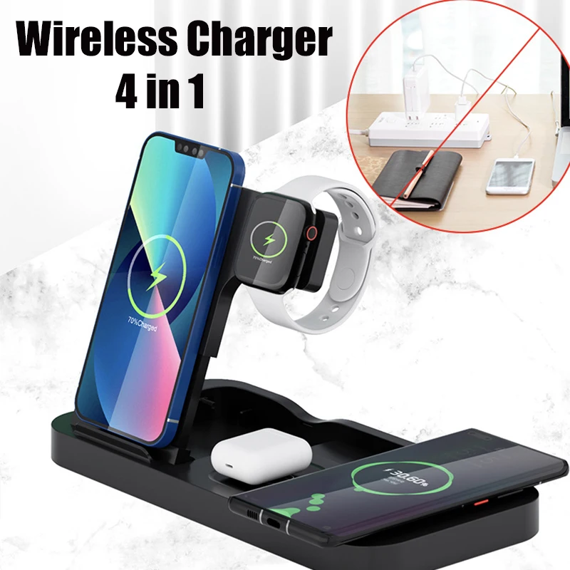 

Foldable Wireless Charger 4 in 1 for Samsung iPhone 13 Pro Max 14 Plus 12 11 Oneplus Xiaomi Dual 15W Fast Charging Station