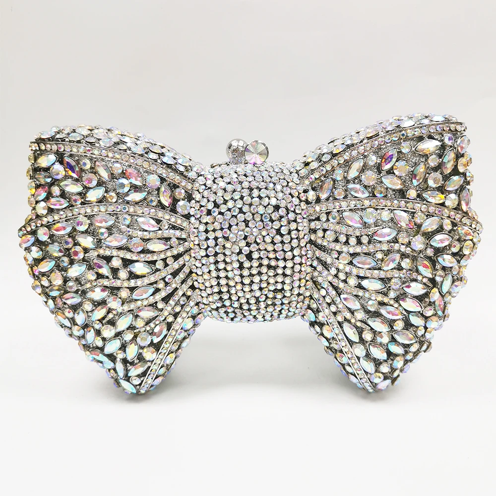 

Green Rhinestone Bow Clutches Luxury Purple Diamond Wedding Purse Newest Crystal Dinner Handbags Designer Party Minaudere Bags