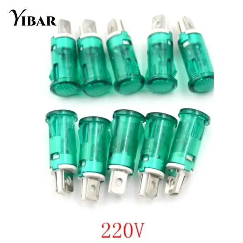 

10 шт, 220 В, 110 В, 12 В/24 В постоянного тока, неоновый Индикатор для монтажа панелей, ручной световой сигнал, 10 мм