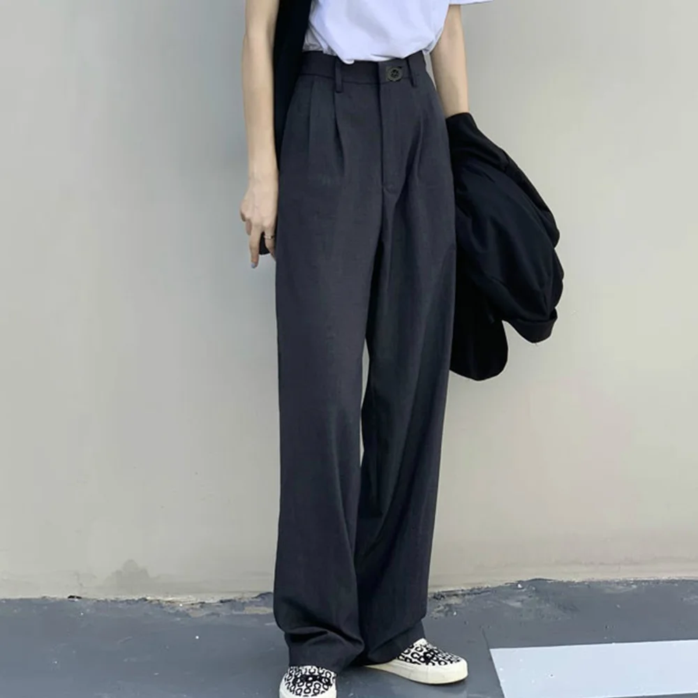 

Casual Pants Trousers Button Design High Waist Slim Trousers Temperament Retro Floor Mopping Trousers 2022 Fashion Women Wear