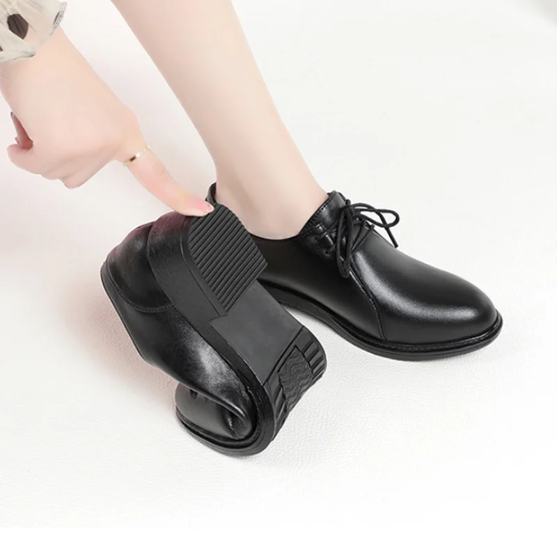 AIYUQI Women Office Shoes Genuine Leather Autumn Ladies High Heel Shoes Lace Up Ladies Shoes With Heels Fashion