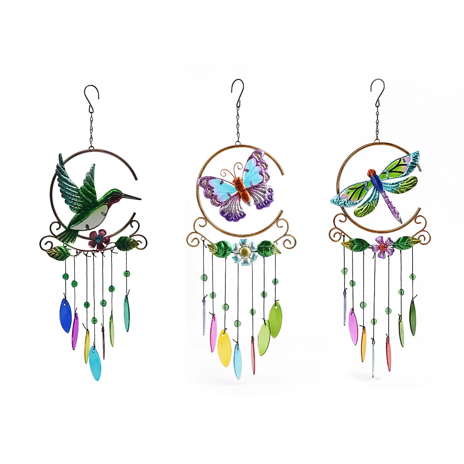 

Handmade Hummingbird Owl Wind Chimes Yard Garden Beauty Peacock Design Large Hanging Pendant Outdoor Ornament Vintage Home Decor