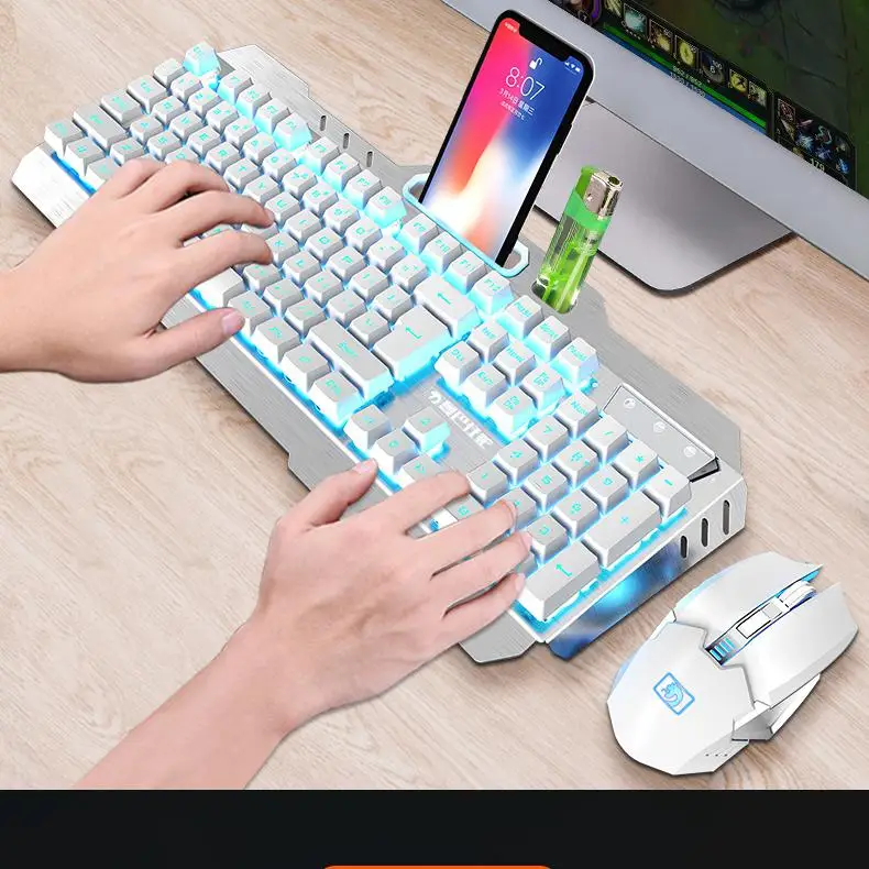

Wireless Mechanical Keyboard and Mouse Game Set Rechargeable with Backlight for Gaming Desktop Wireless 101 Keys