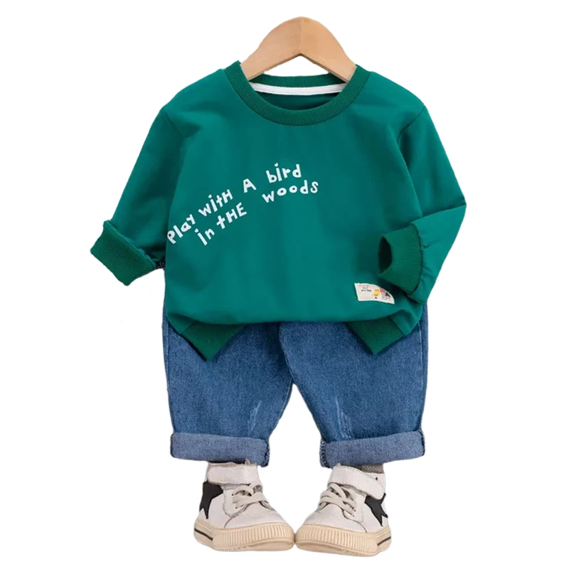 

2022 Autumn Baby Girls Boys Clothing Sets Kids Long Sleeve Tops Jeans Toddler Infant Clothes Outfits Children Casual Sportswear