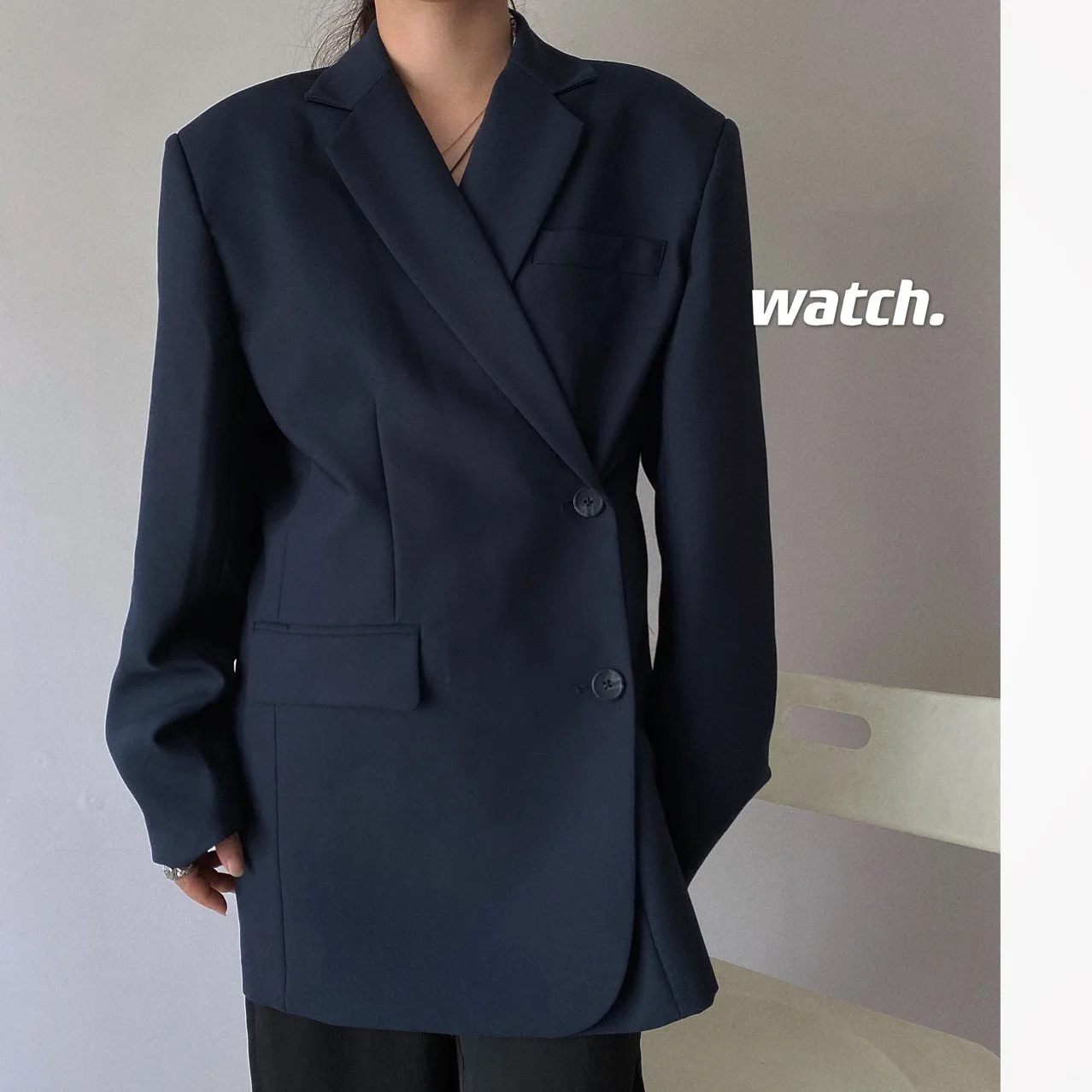

SuperAen 2022 Autumn Loose Waist Slim Suit Solid Notched Full Casual Single Breasted Office Lady Jacket Women