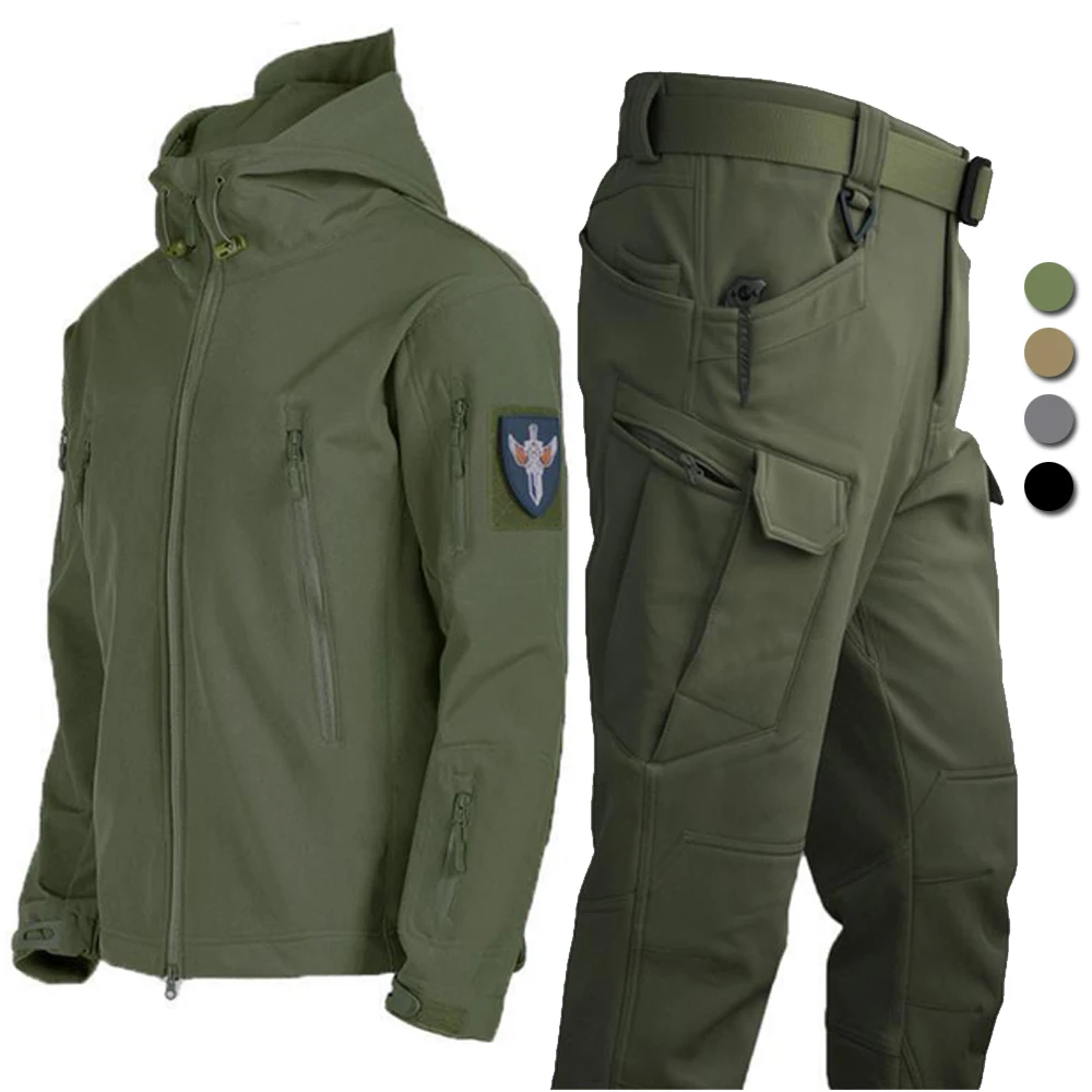 

Winter Thermal Two-piece Set Men Outdoor Ski Suit Military Tactical Jackets Waterproof Fleece Trousers Windproof Shark Skin Kits