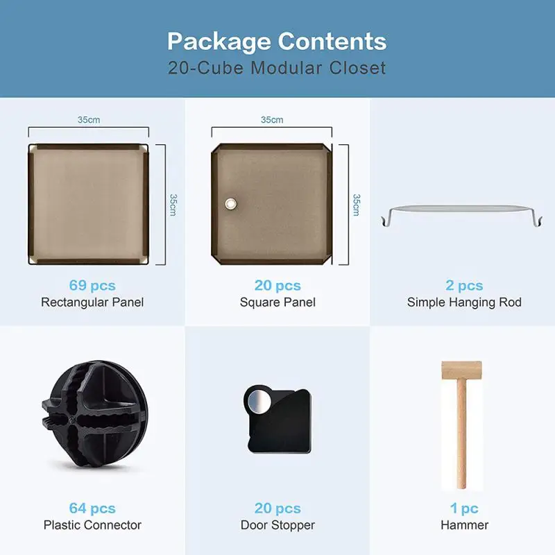 

Stable Detachable Wear-resistant Waterproof Wardrobe Brown Transparent 147 * 37 * 183cm 5-layer 20 Lattice Plastic Wardrobe HWC