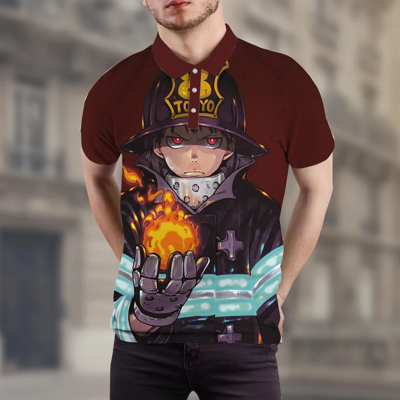

2023 летние мужские рубашки-поло с 3D-принтом аниме Fire Force, Женские повседневные топы, модные рубашки