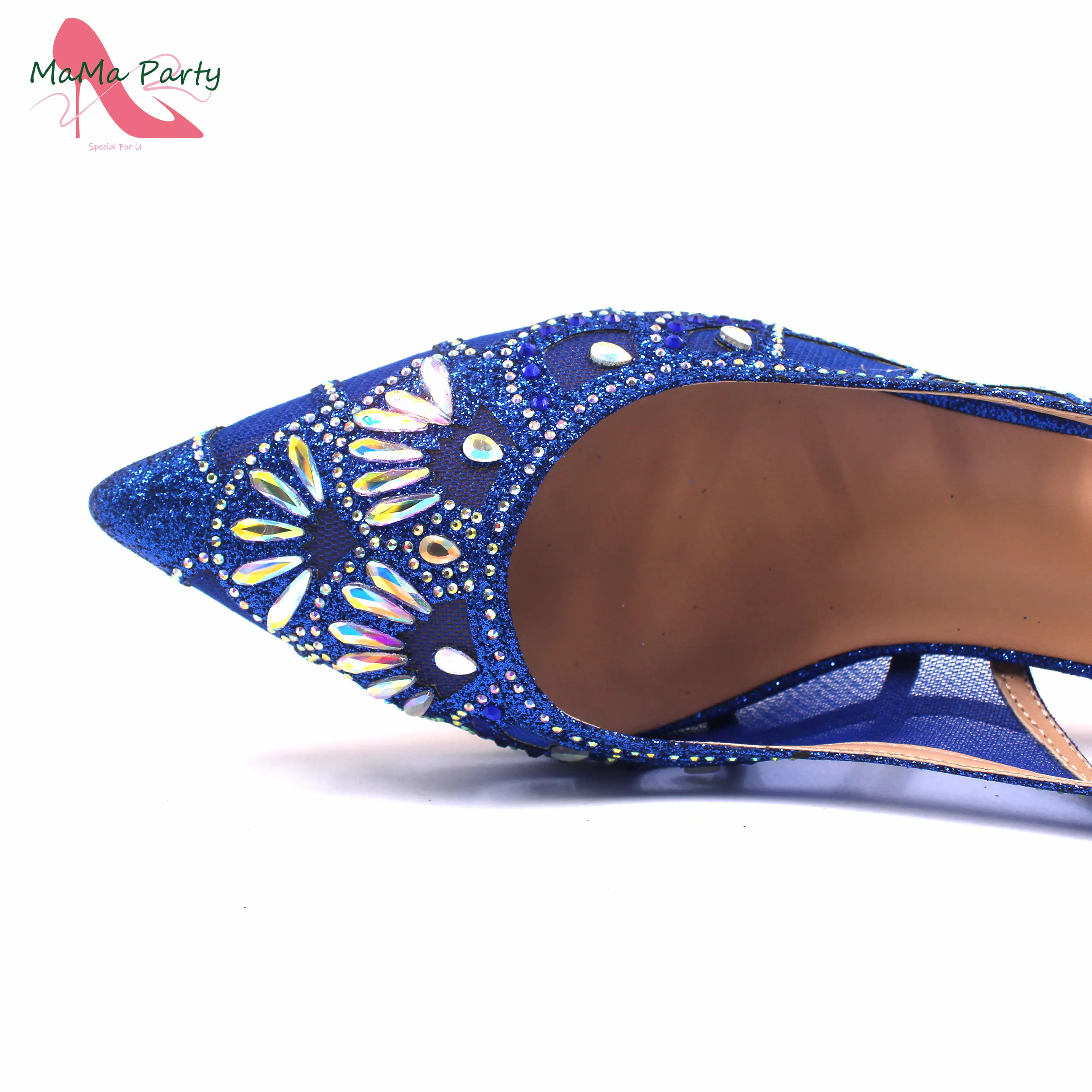 Королевский синий цвет удобная обувь и сумка на среднем каблуке с острым носком