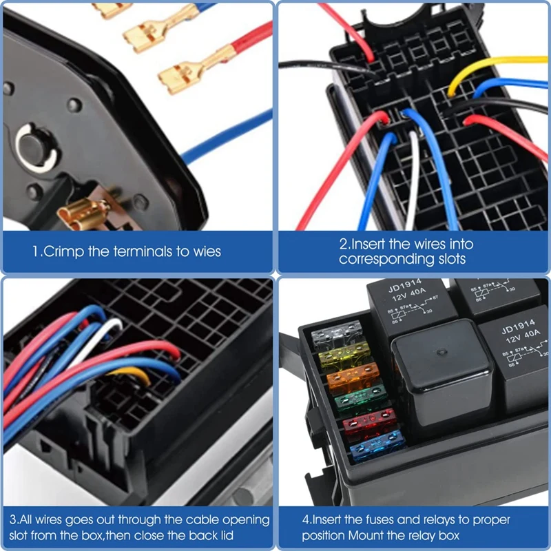 Черный Блок предохранителей с 6-слотовым релейным блоком и универсальным