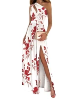 2022 sexy floral one shoulder hollow halter high waist split maxi dress women banquet elegant evening party dresses jd2256
