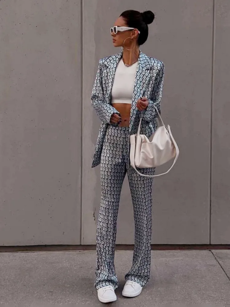 

Two Piece Sets Womens Outfits Turndown Collar Long Sleeve Blouses Slight Flare Pants Conjuntos Feminino Elegante Ensemble Femme