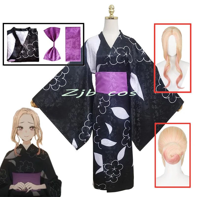

Anime Marin Kitagawa Cosplay black Kimono My Dress-Up Darling Costume Women Japanese Clothes Summer Festival Marin Wig