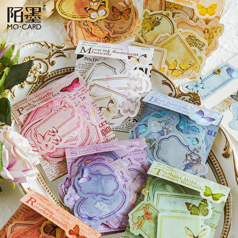40 Pcs /bag Butterfly Fairy Paper Decorative Tag Stickers Label Stick