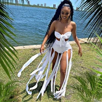 summer white short 2 piece set women sexy bow strapless tube crop top tie knot tassel shorts skinny club outfit beach wear set