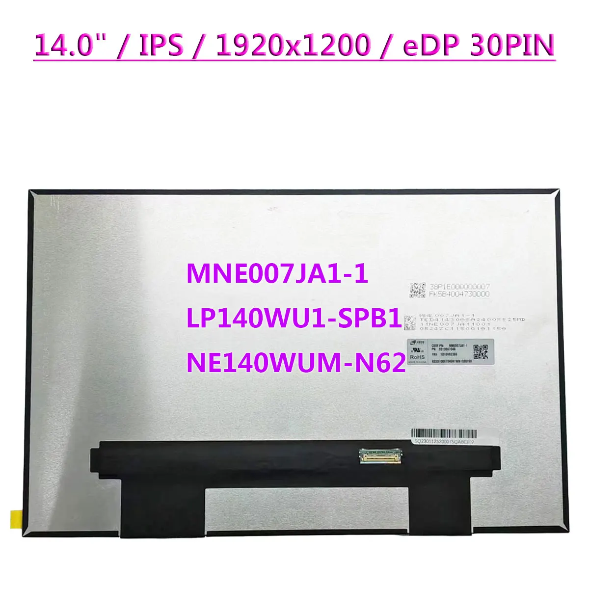 

ЖК-экран для ноутбука 14,0 дюйма, внешний аккумулятор для Lenovo ThinkPad X1 Carbon Gen 9, 30Pin, 1920x1200, панель дисплея