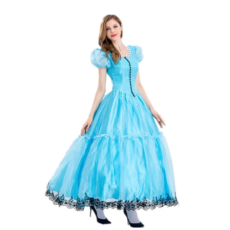 

Women The Movie Alice in Wonderland Mad Hatter Queen Costume Halloween Blue Party Princess Maid Carnival Cosplay Dress