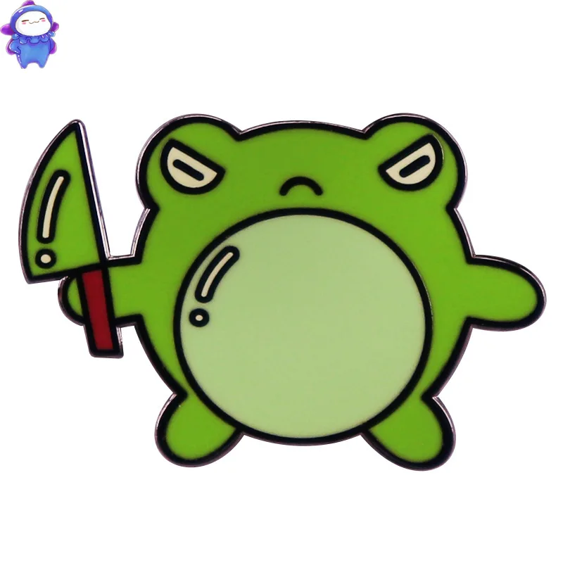 

Новинка зеленая лягушка с ножом жесткая эмалированная заколка животное значок на лацкан брошь для ювелирных изделий Аксессуар