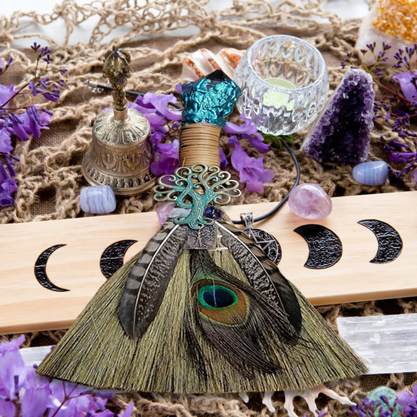 Ведьмы алтарь метла ведьма мискантус Besom украшенная аметистом кристаллом