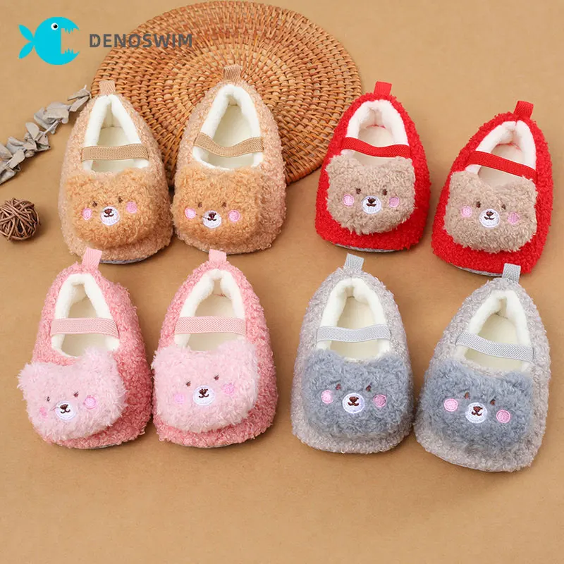 

Нескользящая обувь с мультяшным рисунком, обувь для детей, милая кукла медведя, обувь для малышей, зимние теплые бархатные плюшевые тапочки ...