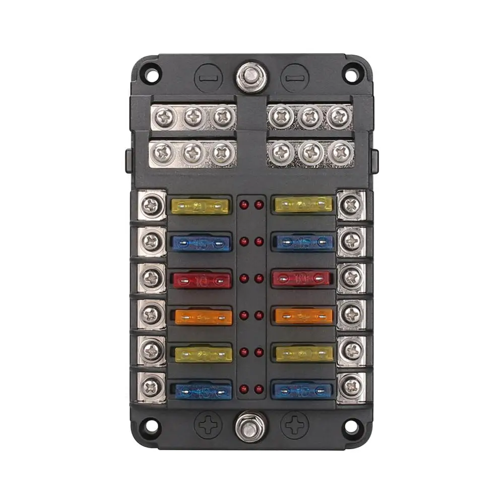 12V 32V Plastic Cover Fuse Box Holder M5 Stud With LED Indicator Light 6 Ways 12 Blade for Auto Car Boat Marine Trike - купить по