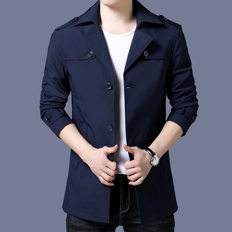 

Spring 2022 new windbreaker men's long business jacket men's Korean version loose casual men's jacket