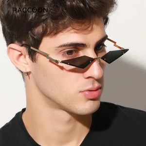 Semi-Rimless Triangle Metal Sunglasses Men Ins Fashion Half Frame Cat Eye Sun Glasses Women Trendy C in USA (United States)