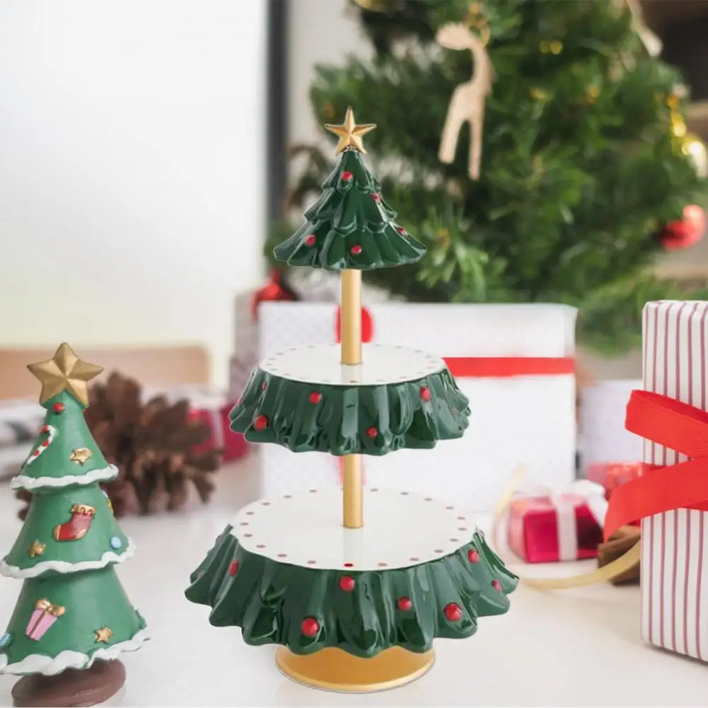 

Cupcake Holder Dual Layers Realistic Looking Wood Christmas Tree Shaped Snack Holder Party Decor for Home