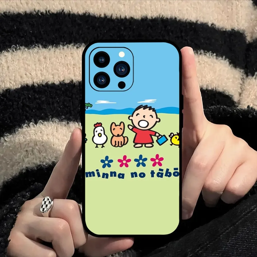 Чехол для телефона Miniso Cartoon Minna No Tabo iPhone Mini 11 12 13 14 15 Pro XS Max X Plus SE XR Black Soft Shell