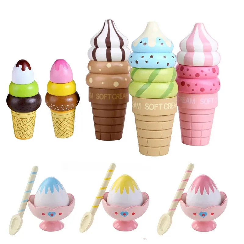 

Ice Cream Dessert Chocolate Strawberry Pretend Play Children Wooden Toys Play House Gift Toys for Preschool Girl Boy Gifts