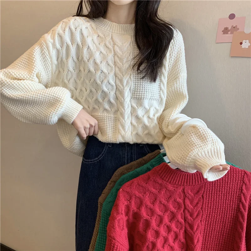 

Женский трикотажный свитер с круглым вырезом и длинным рукавом