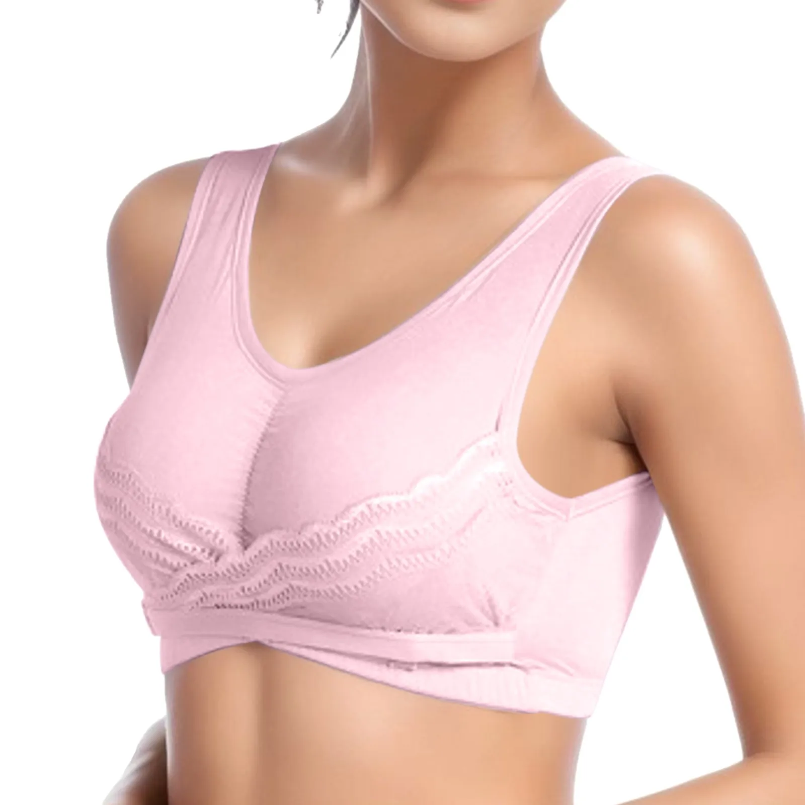 

Women's Cotton Non Steel Ring Lace Lingerie Traceless Gathering Sleep Student Tank Adjustable Soft Comfortable Sports Underwear