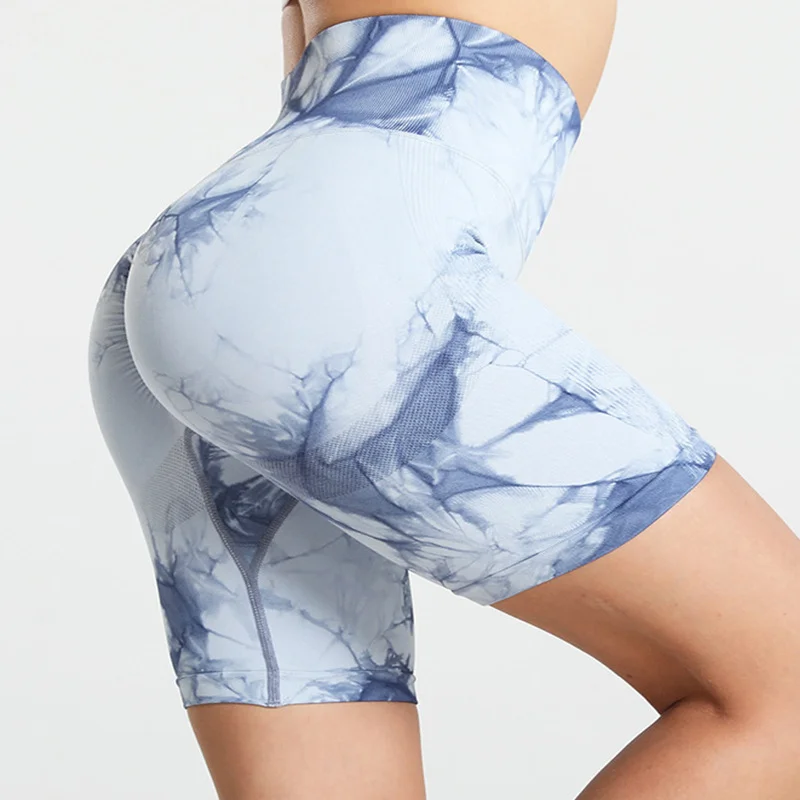 High Waisted Tie-dye Seamless Gym Sports Women Yoga Shorts Breathable Slim Fit Sweatpants Sexy Peach Butt Hip Lift Workout Short