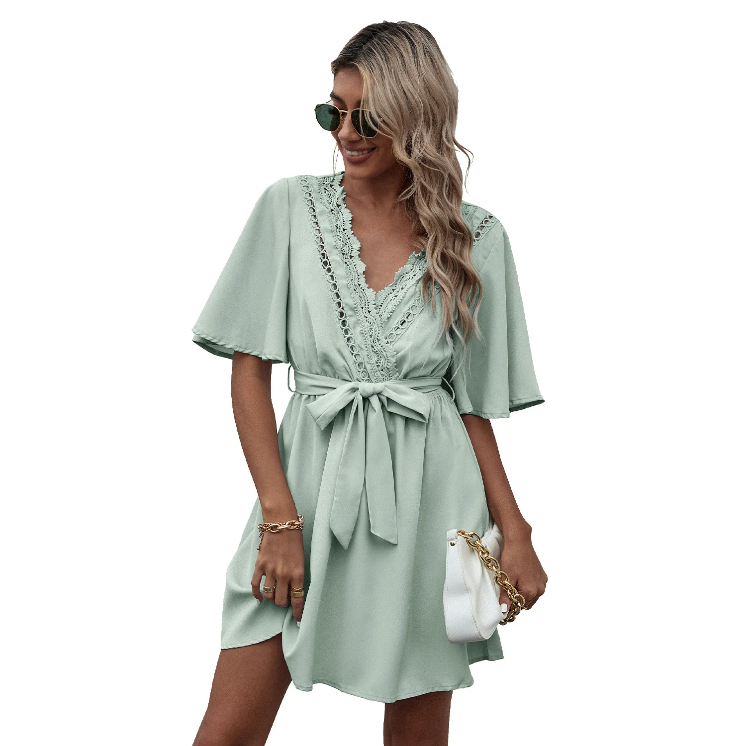 Женское короткое платье с коротким рукавом повседневное Элегантное широким