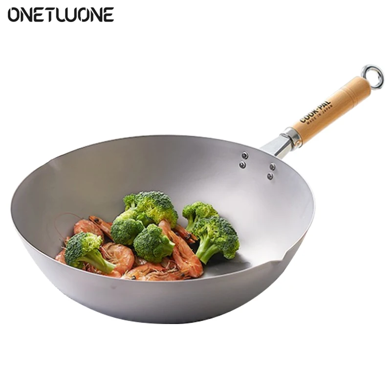 

36cm Pure Titanium Wok,Kitchen Cookware,Anti-scald wood handle,Non Stick Frying pan for Gas and Induction Cooktops,Healthy Woks