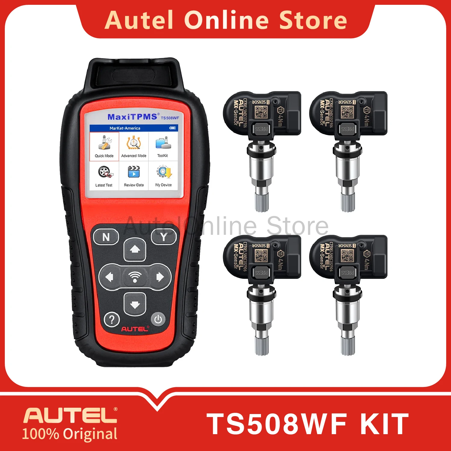 

Инструмент для диагностики и обслуживания Autel MaxiTPMS TS508WF TPMS. Получите бесплатно, 4 датчики MX (315/433 МГц).