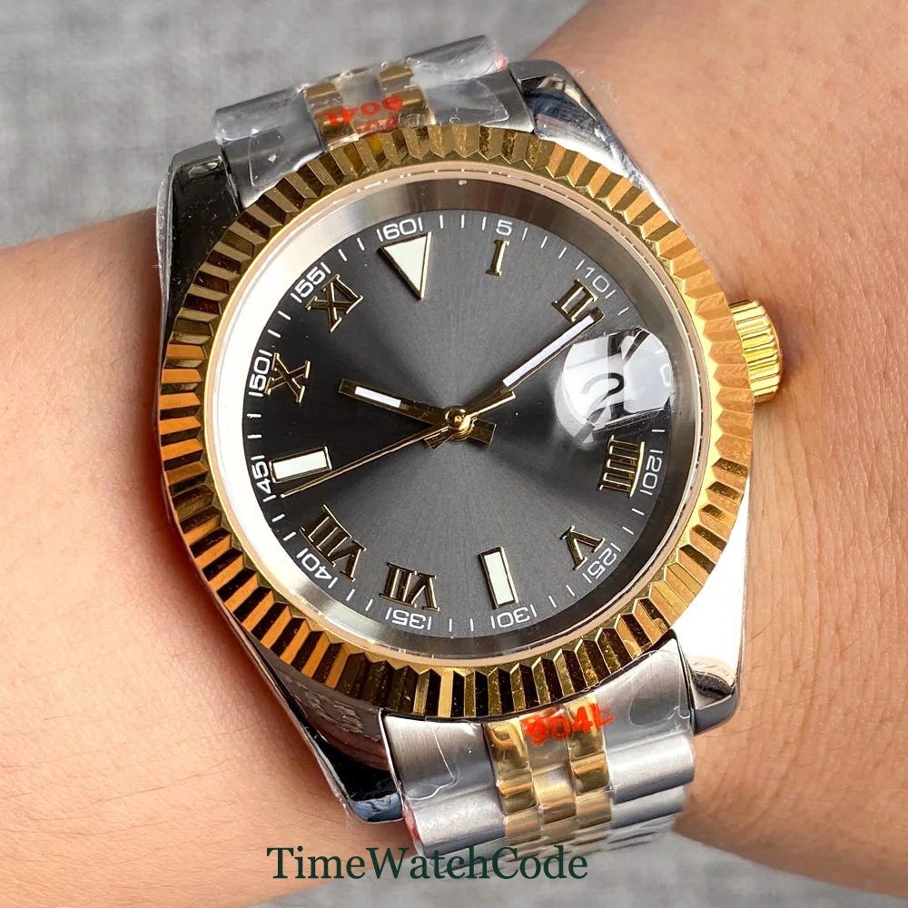 

Часы мужские автоматические 36/39 мм NH35A, часы с золотым сапфировым стеклом и браслетом 316L, стерильный циферблат с римским индексом