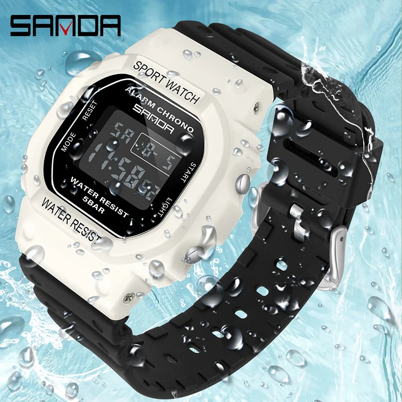 SANDA Fashion Womens Sports Watches Multifunctional Luminous LED Display Watch Electronic Chronograph 50M Waterproof Watch 293C enlarge