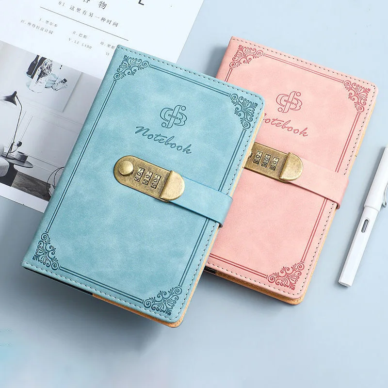 A5 Retro Password Notebook With Lock Diary Thickened Creative Hand Ledger Student Notebook Stationery Custom Classic Notebook