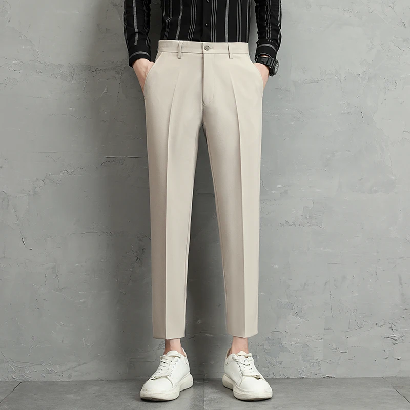 Летние облегающие укороченные брюки для мужчин новинка 2024 драпированные из