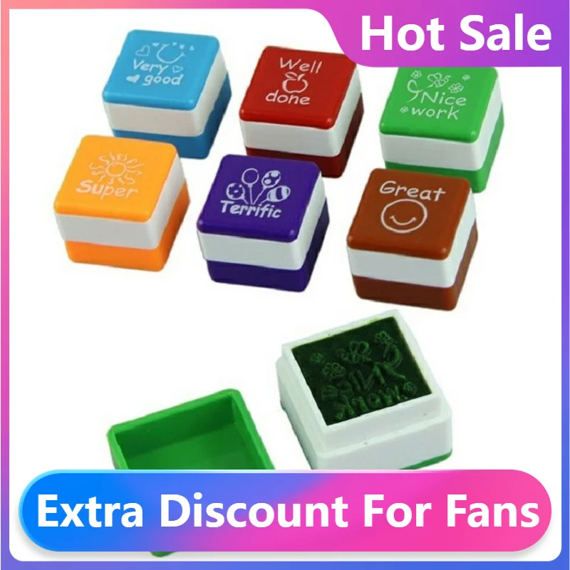 

Fashion New 6pcs Kids Stamp Set Teachers Self Inking Praise Reward Stamps Motivation Sticker School Scrapbooking Stamp DIY