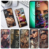 sexy sleeve tattoo girl for samsung a73 a72 a71 a53 a52 a51 a42 a33 a32 a23 a22 a21s a13 a12 a03 a02 s a31 black phone case