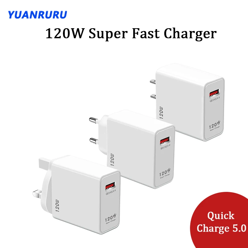 120W Quick Charge EU/US/UK Fast Charge Adapter USB Plug Adapter Travel Portable Fast Charging For Huawei Xiaomi Samsung