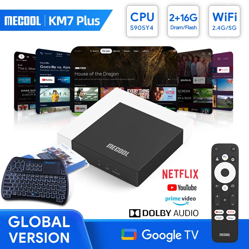 

MECOOL KM7 Plus TV Box Android 11 Netflix 4k Google TV 2GB DDR4 16GB ROM 100M LAN Internet S905Y4 Home Media Player Set Top Box