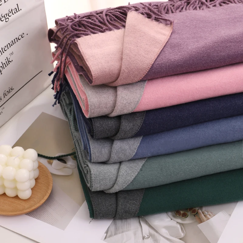 

Double Sided Women Winter Cashmere Scarf Thick Warm Pashmina Shawls Wraps Plain Ladies Tassel Echarpe Bufanda Hijab Scarves