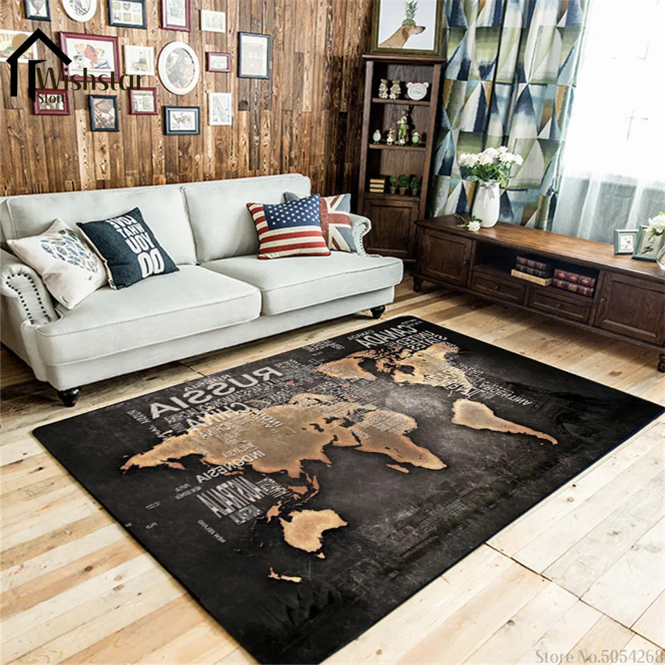 

Retro World Map Children Room Rug Soft Short Fleece Carpet For Living Room Table Teen Room Mats Washable Bedside Mat
