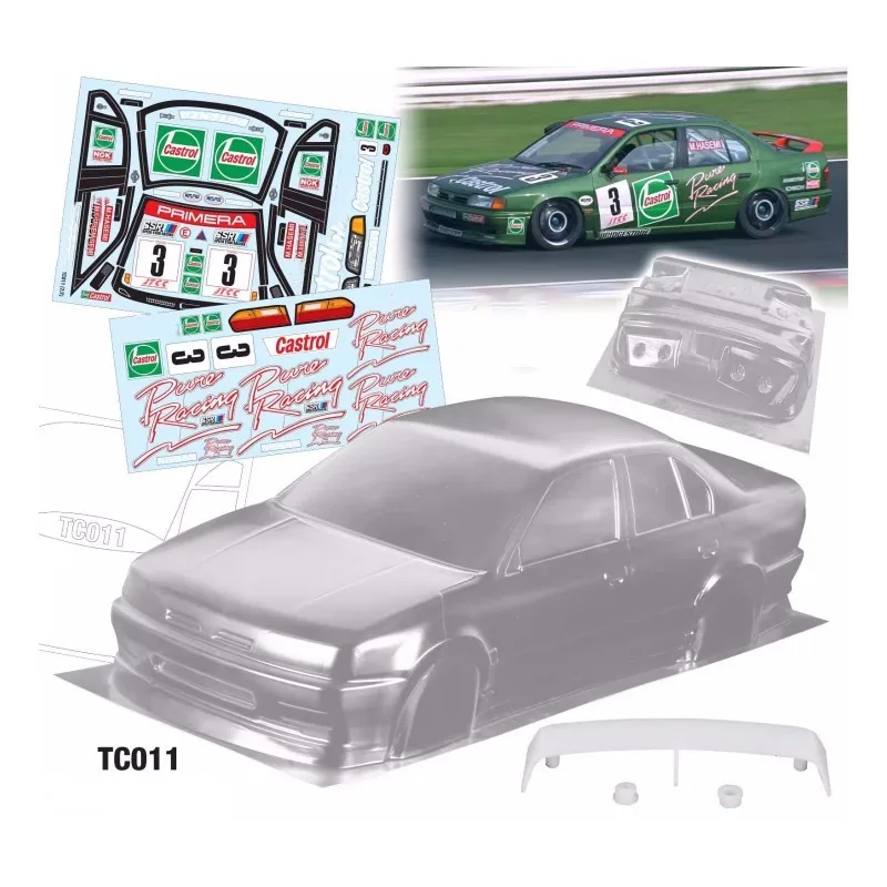 Enlarge TC011 1/10 Primera JTCC Rc Drift Car Toys, Clear Body Shell + Tail Wing + Light Cup + Color Stickers